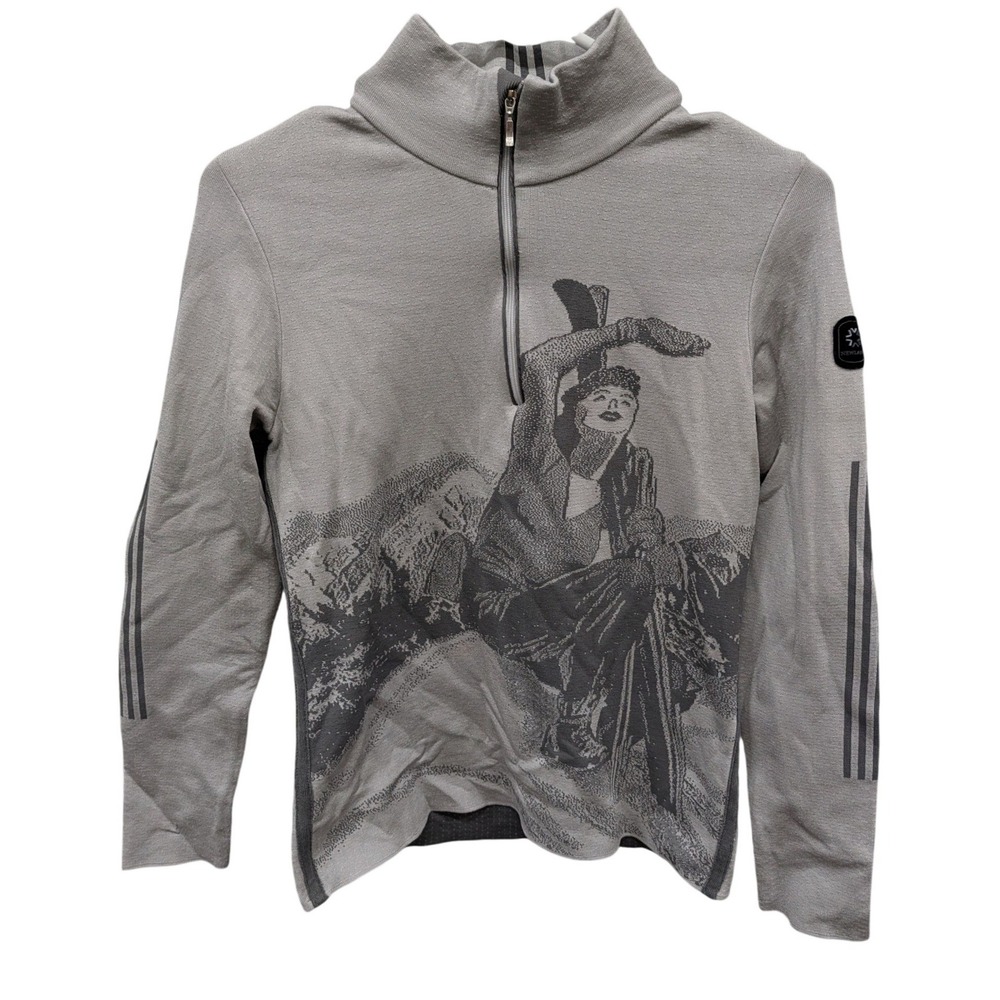 Newland Italy Women's Grey‎ Quarter Zip Ski Pullover Mountain Graphic- Size M